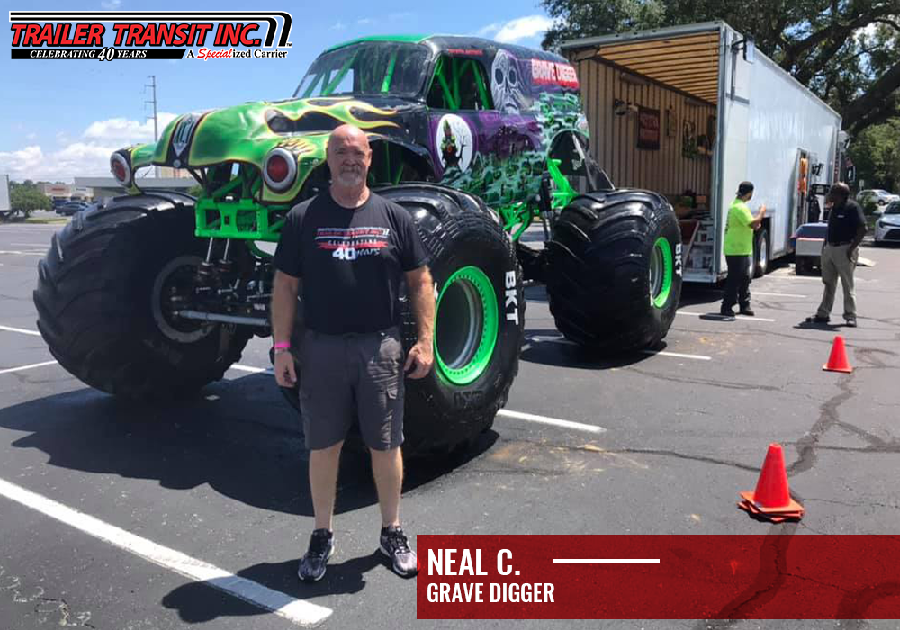 Trailer Transit, Inc. Owner Operator Neal C. in front of Gravedigger Monster Truck