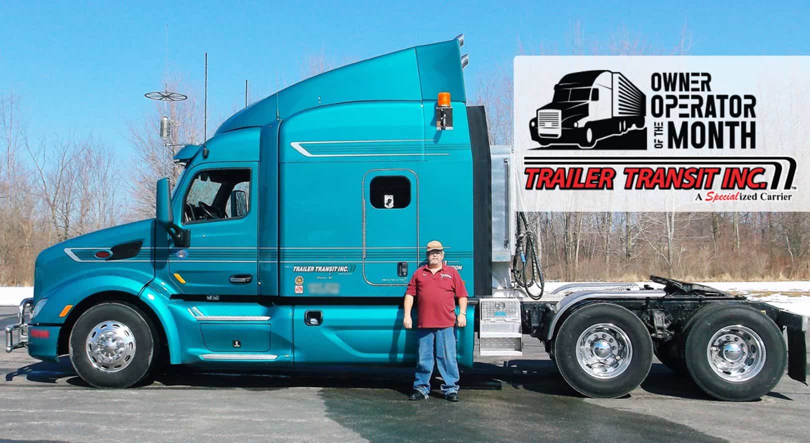 Trailer Transit Inc. | A man standing in front of a blue semi truck.