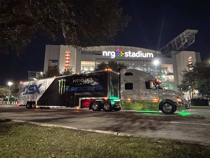 Trailer Transit Inc. | Neal's truck and Supercross trailer is parked in front of the NRG stadium.