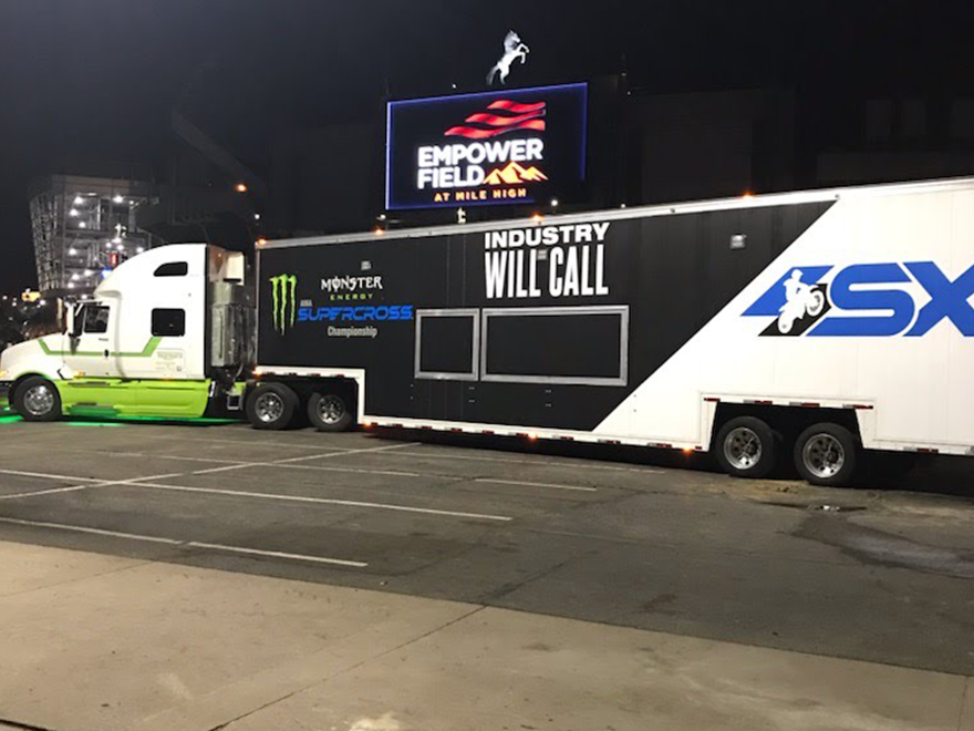 Trailer Transit Inc. | Neal's rig hauling a trailer for Monster Energy AMA Supercross at Empower Field in Denver, CO.