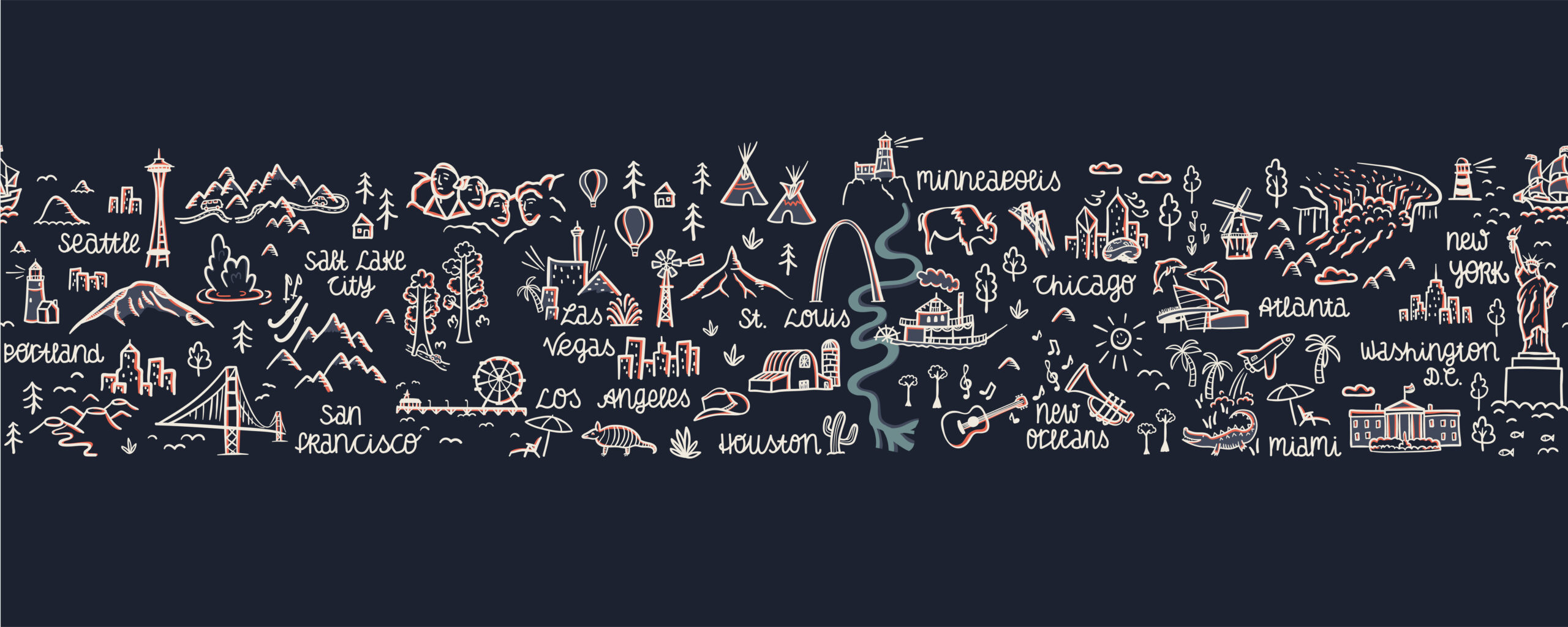 Trailer Transit Inc. | Illustrated map featuring prominent landmarks and symbols of various U.S. cities.