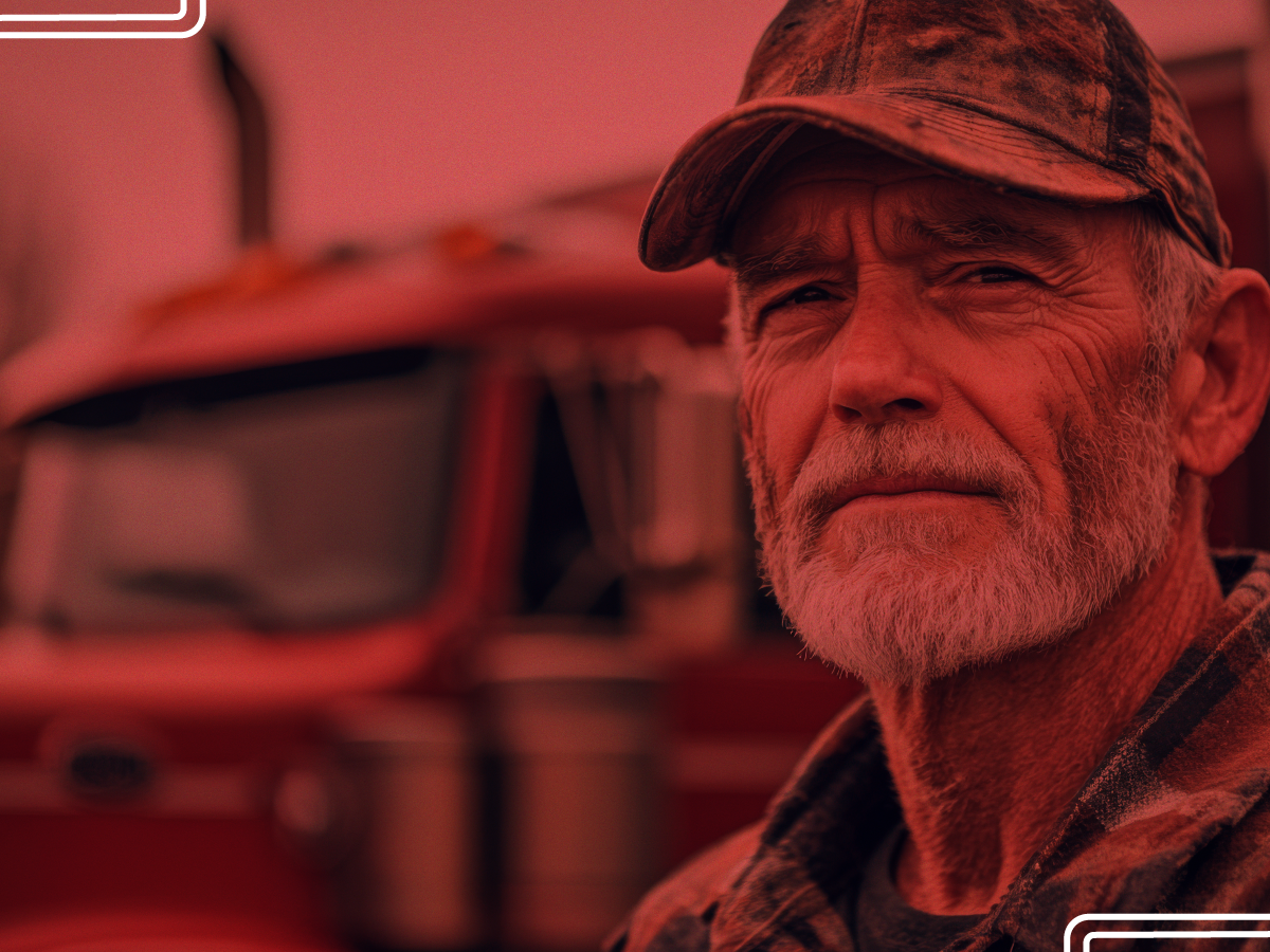 TT Blog0125_Family Influence_A Trailer Transit Inc. | an older man in a cap and plaid shirt confidently stands in front of a large red truck.