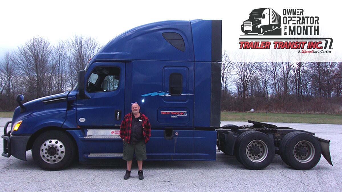 Trailer Transit Inc. | Owner Operator of the Month, Richard, stands in front of his blue semi-truck with "Trailer Transit Inc." branding, representing Power Only trucking in Indiana.